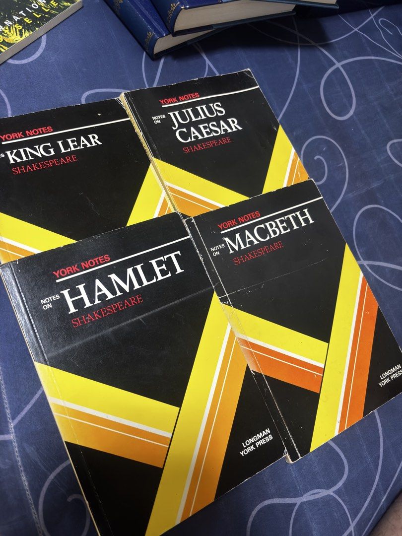 York Notes Shakespeare Study Guides - Hamlet, Macbeth, Lear, Caesar (Category: Textbooks) located in Manila. Submitted by warmdolphin.a312b1 (Listing ID 1458534093, Image 1). Description: - Set of 4 York Notes study guides - Includes Hamlet, Macbeth, King Lear, and Julius Caesar - Ideal for students studying Shakespeare - Provides detailed summaries and analysis - Essential for literature class preparation.