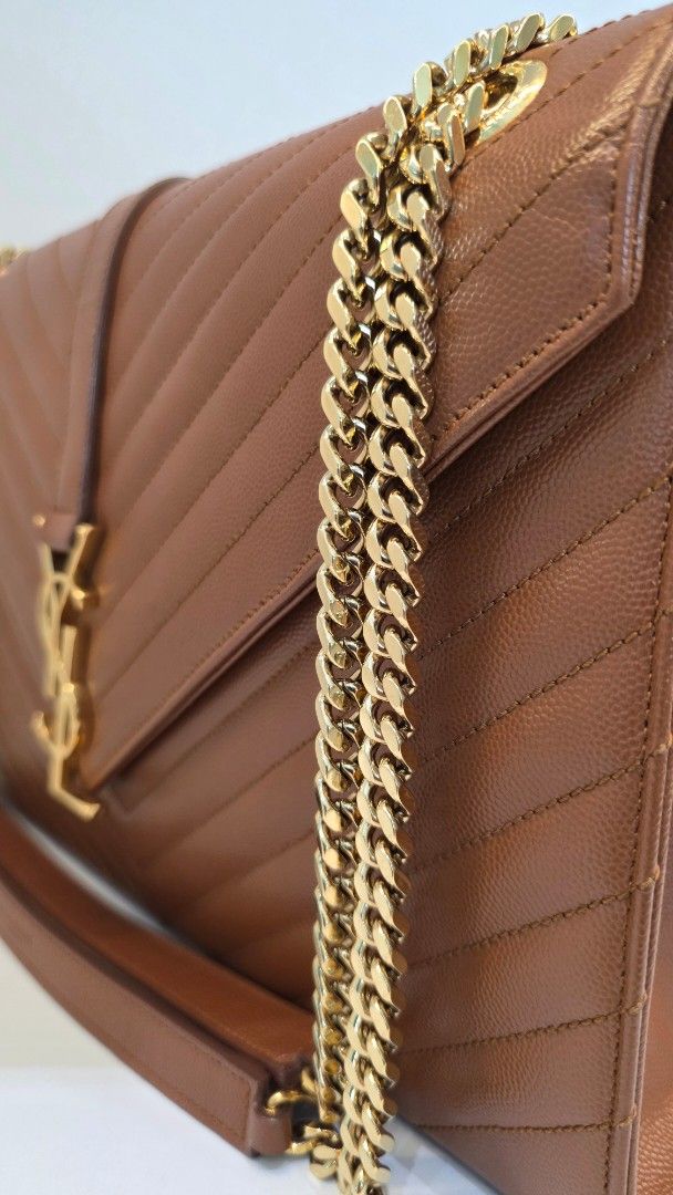 YSL Emvelope Chevron Leather Chain Strap (Category: Luxury Bags & Wallets) located in San Fernando. Submitted by bagproject (Listing ID 1458683907, Image 3). Description: YSL Large Envelope cognac Php 105,000 Rank A+ W/ dust bag.