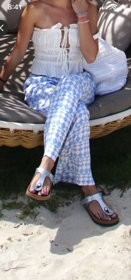 Zara Blue Checkerboard Wide Leg Pants (Category: Other Bottoms) located in Mandaluyong City. Submitted by mini.declutter (Listing ID 1458520676, Image 3). Description: - Zara blue and white checkerboard pants - Wide leg style for ultimate comfort - Ideal for casual outings or a beachy look - Great for summer wear - Easy to style with a simple top and sandals.
