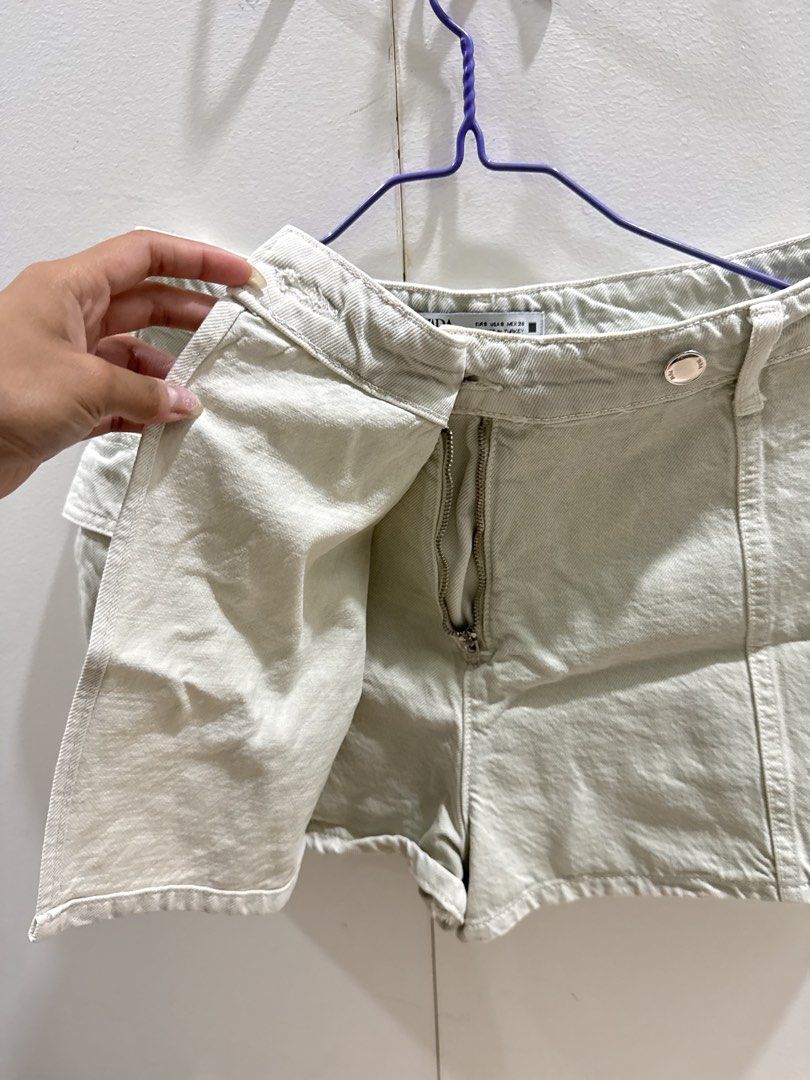 Zara Denim Skort (Category: Shorts) located in Manila. Submitted by melissamaeee (Listing ID 1458555796, Image 3). Description: - zara light green skort - used 2x only - denim has good quality - intact buttons and zippers.