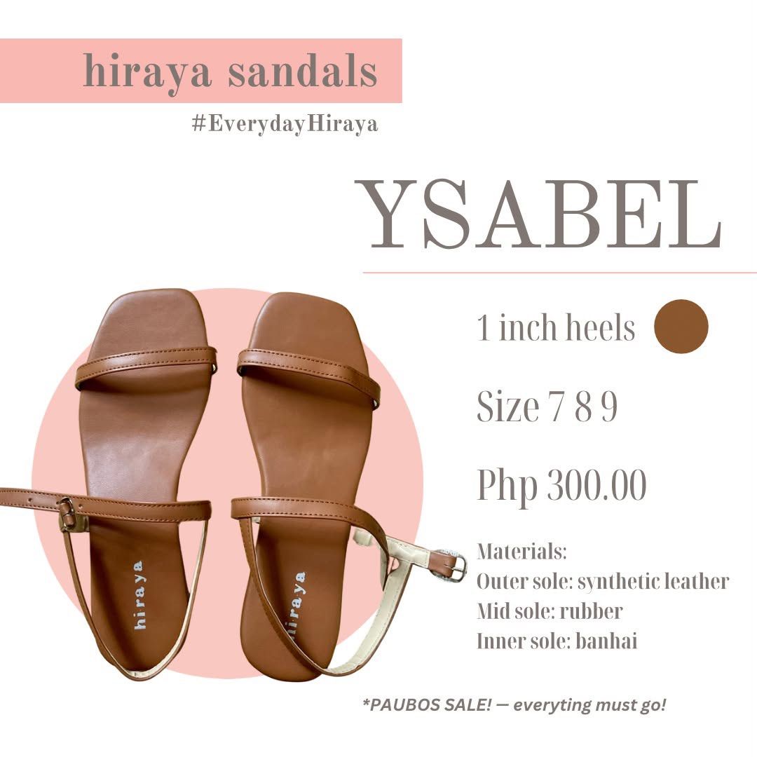 1-inch sandals - locally made (Category: Flats & Sandals) located in Manila. Submitted by prelovedbydani_913 (Listing ID 1458701659, Image 2). Description: PAUBOS SALE Liliw made sandals Hiraya Sandals on IG Materials and available sizes are posted .