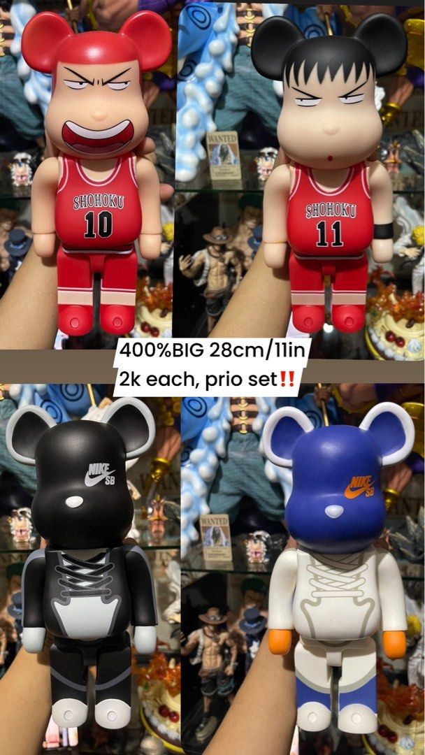 400% BIG Bearbrick Figures Luxury❤️ - Various Designs (Category: Designer & Blind Box Toys) located in Manila. Submitted by abacic.toys (Listing ID 1458875006, Image 2). Description: - 400% BIG Bearbrick Figures - Stands 28cm / 11in tall - Available Designs: Slam Dunk, Nike SB, Superman, Gundam, Iron Man, Joker, and more! - Solid Material, Heavy Quality especially those gold silver etc. - Prices vary per set - PM for availability and pricing.