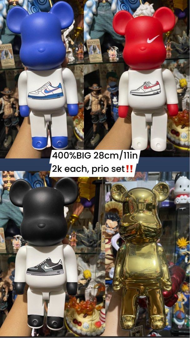 400% BIG Bearbrick Figures Luxury❤️ - Various Designs (Category: Designer & Blind Box Toys) located in Manila. Submitted by abacic.toys (Listing ID 1458875006, Image 3). Description: - 400% BIG Bearbrick Figures - Stands 28cm / 11in tall - Available Designs: Slam Dunk, Nike SB, Superman, Gundam, Iron Man, Joker, and more! - Solid Material, Heavy Quality especially those gold silver etc. - Prices vary per set - PM for availability and pricing.
