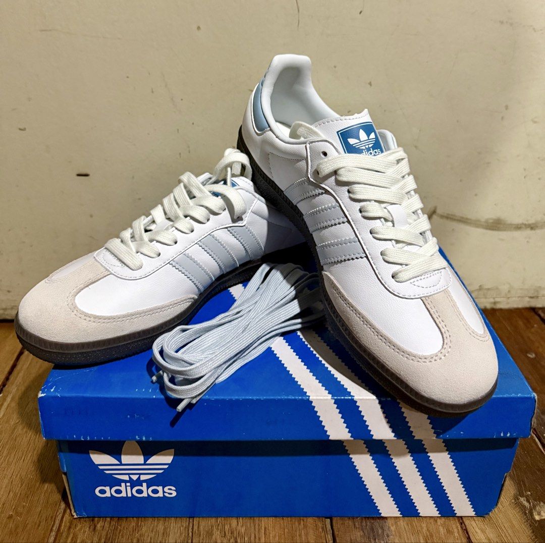 Adidas Samba OG Halo Blue (Category: Sneakers) located in Manila. Submitted by ashleymerc (Listing ID 1458754675, Image 1). Description: - Adidas Samba OG - Classic white with iconic light blue three stripes - Size: UK 5 - Includes original box - Comes with extra laces - Ideal for casual wear and everyday style - Fitted only - Insole have stains Can do meet ups: SM San Lazaro every Saturday.