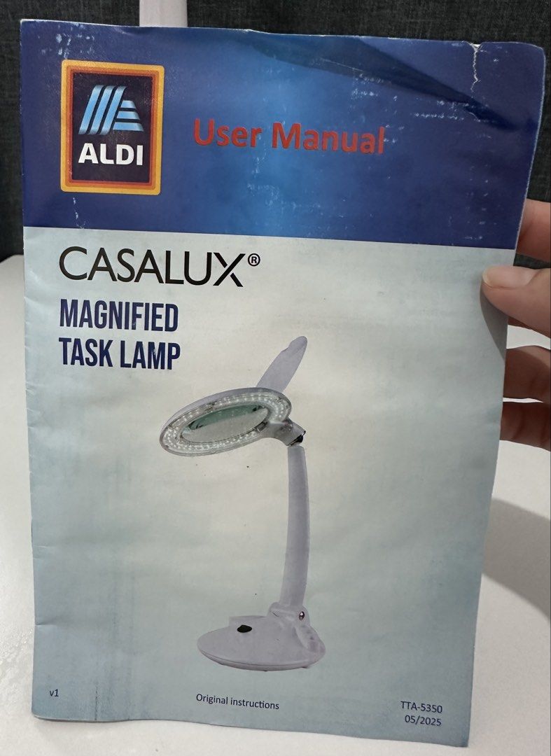Aldi Casalux Magnified Task Lamp with LED Light (Category: Lighting) located in Quezon City. Submitted by flying_mom (Listing ID 1458694041, Image 3). Description: - Aldi Casalux Magnified Task Lamp - Features an LED light ring around the magnifying glass - Adjustable lamp arm for optimal positioning - Comes with the user manual - Includes plug for immediate use - Ideal for detailed work, crafts, hobbies, and more.