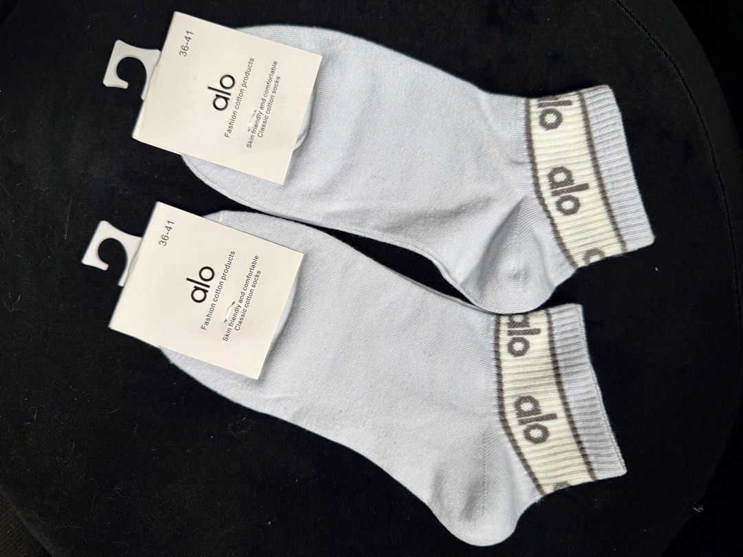Aloc Socks 36-41cm (Category: Socks & Tights) located in Manila. Submitted by muggles_closet (Listing ID 1458728874, Image 1). Description: 170each 36-41 cm Baby Blue and white Take all 300.