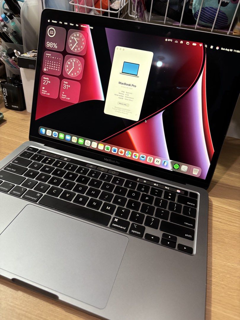 Apple MacBook Pro 13-inch M2 2022 8GB RAM (Category: Laptops & Notebooks) located in San Juan City. Submitted by leav.sells (Listing ID 1458715755, Image 1). Description: FOR SALE — MacBook Pro 13” M2 (2022) Selling my MacBook Pro 13-inch M2 (2022), still in great working condition and perfect for work, school, editing, and everyday use. SPECS: • Apple M2 Chip • 8GB RAM • 256GB SSD Storage • macOS Tahoe 26.4.1 • Battery Health: 86% — Normal • Min