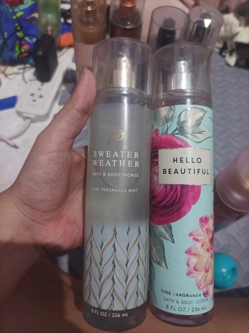 Ariana Grande & Bath & Body Works Body Mists Bundle (Category: Fragrance & Deodorants) located in Mandaluyong City. Submitted by gisellemiguel (Listing ID 1458743450, Image 2). Description: - Bundle of 8 popular body mists - Includes Ariana Grande: Sweet Like Candy, Moonlight - Includes Bath & Body Works: Sweater Weather, Beautiful, Into the Night, Diamond of the Season, In the Stars, Midnight Amber Glow - Includes Victoria's Secret: Jasmine Cass