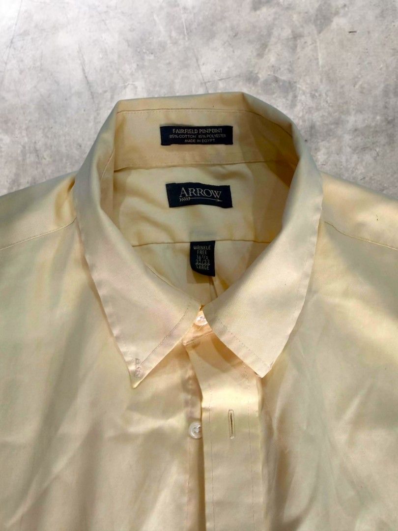 Arrow Classic Long-Sleeve Button-Up Shirt (Category: Tshirts & Polo Shirts ) located in Manila. Submitted by closetfiles.ph (Listing ID 1458722004, Image 3). Description: Arrow Classic Long-Sleeve Button-Up Shirt Brand: Arrow Code: CJ007 Color: Butter Yellow Size: - length: 27 in - width: 24 in Condition: 9/10 Defect: ⚠️ Minor loose threads due to cutting.