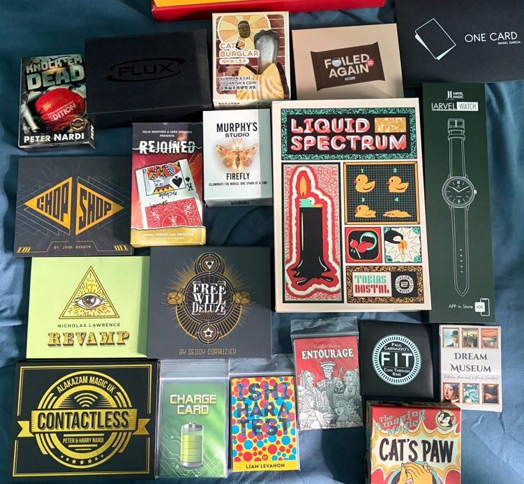 Assorted Magic Tricks (Category: Board Games & Puzzles) located in Singapore. Submitted by campingyuru (Listing ID 1458764564, Image 1). Description: All either used once for performance or never use for performance at all. Knock em dead 25th anniversary edition by Peter Nardi - sold Flux by Promystic - $200 Foiled Again by Bizzaro - $35 One Card by Daniel Garcia (Index already seasoned and very easy to use due to the cards being in there for qui