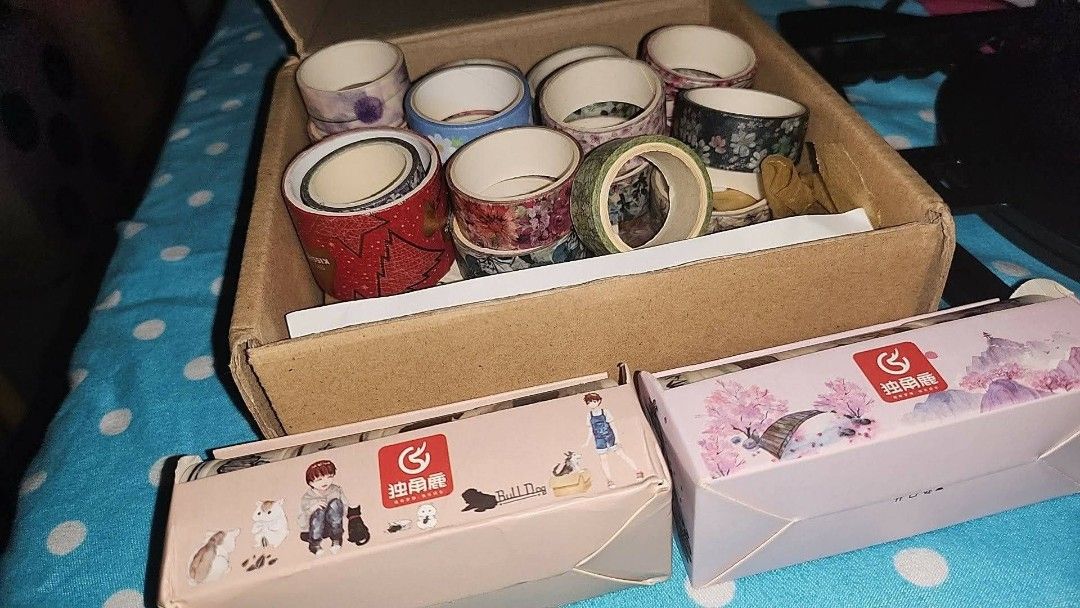 Assorted Washi Tapes Set Bundle (Category: Craft Supplies & Tools) located in Caloocan City. Submitted by andriieb (Listing ID 1458881882, Image 2). Description: - Large collection of washi tapes - Assorted designs: vintage, floral, landscape, cute cartoon - Condition: Some packaging, others barely used - Ideal for journaling, scrapbooking, and all your crafting needs - Great value bundle Different brands and unused/unopened sets. Sobrang dami po