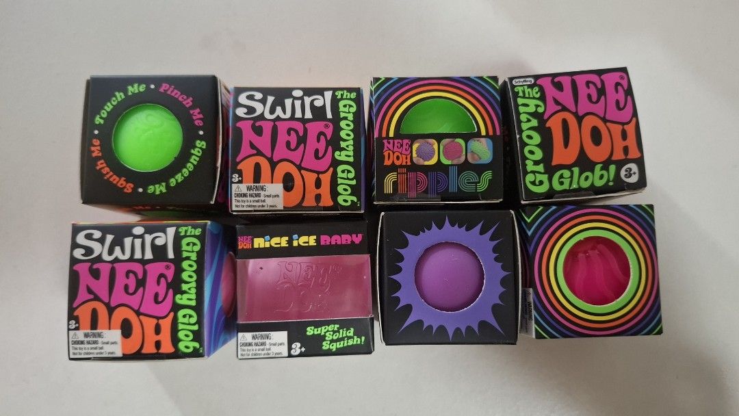 Authentic and Sealed NeeDoh Teenies (Category: Kids Toys) located in Pasay City. Submitted by mshannahpi (Listing ID 1458793316, Image 3). Description: - Assorted Nee Doh stress balls available: Groovy Glob, Swirl, Ripples, and Glow in the Dark - Comes in various colors and textures. - Ideal for fidgeting and stress relief. - Fun for kids and adults alike. -450 each -Buy 3, get 100 off :) -Buy 5, get 200 off :) -1.5" diameter.