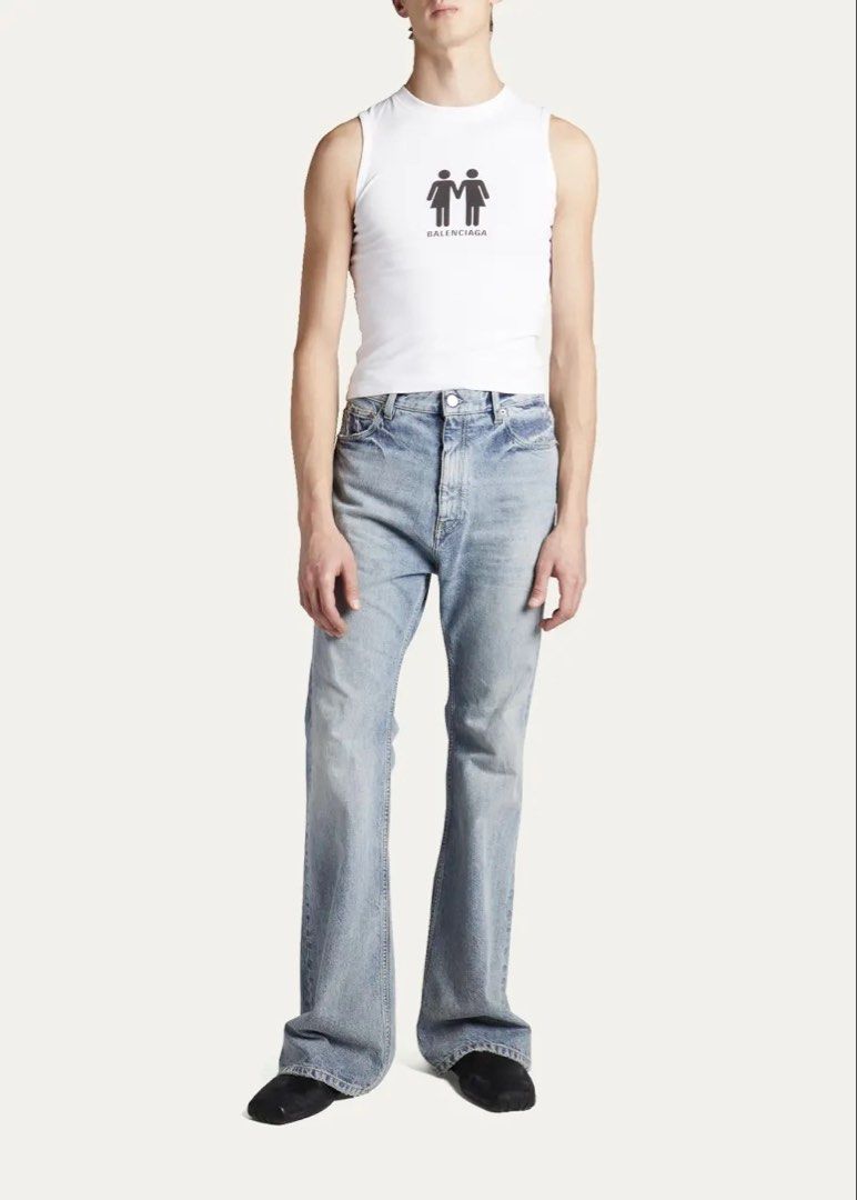 BALENCIAGA LOST TAPE FLARED JEANS (Category: Luxury Apparel) located in Alburquerque. Submitted by getniceph2022 (Listing ID 1458744590, Image 3). Description: BALENCIAGA LOST TAPE FLARED JEANS - SIZE XS WAISTLINE: 30-31 LENGTH: 45 KNEE: 9 LEG HOLE: 11.
