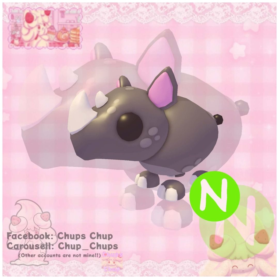 🖤BLACK RHINO (N)🖤 // ADOPT ME (Category: In-Game Products) located in Quezon City. Submitted by pieumyq2006 (Listing ID 1458820095, Image 1). Description: ✨ Stock: 4 ✨ MOP: GCASH ONLY ❤️ will meet you in-game! ^^❤️ .