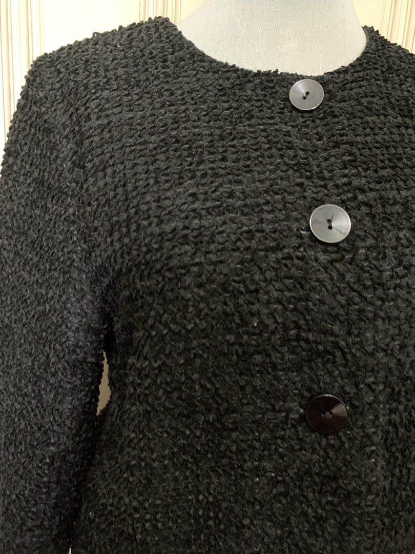 Black Textured Button-Up Blazer (Category: Coats, Jackets and Outerwear) located in Quezon City. Submitted by clothingline4sale (Listing ID 1458760856, Image 2). Description: Cleo Black Textured Blazer Very good condition/ like new Button Down Style / complete buttons / with lining Size : medium - semiLarge Bust: 42(relaxed) ; Length: 22” ; Arms Circumference: 16-18” Very nice in actual .
