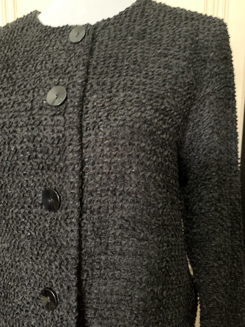 Black Textured Button-Up Blazer (Category: Coats, Jackets and Outerwear) located in Quezon City. Submitted by clothingline4sale (Listing ID 1458760856, Image 3). Description: Cleo Black Textured Blazer Very good condition/ like new Button Down Style / complete buttons / with lining Size : medium - semiLarge Bust: 42(relaxed) ; Length: 22” ; Arms Circumference: 16-18” Very nice in actual .