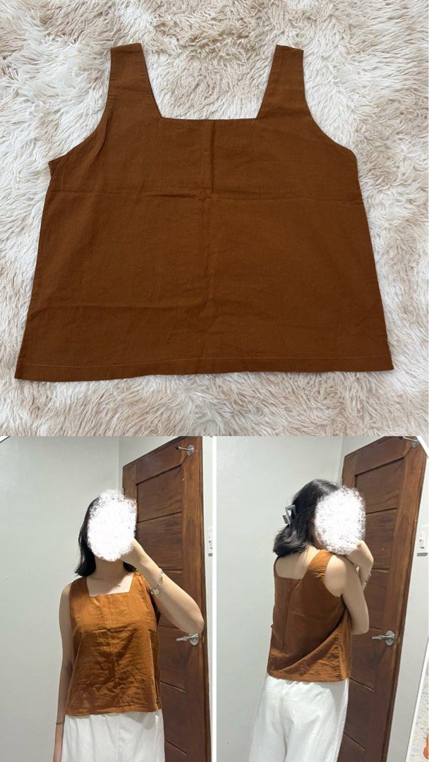 Brown Square Neck Sleeveless Tank Top (Category: Sleeveless) located in Bulacan. Submitted by baochacco (Listing ID 1458781389, Image 1). Description: - Simple brown tank top - Square neckline - Sleeveless design - Relaxed fit - Great for layering or wearing alone - Easy to pair with shorts or skirts - Comfortable material - Ideal for casual outings.