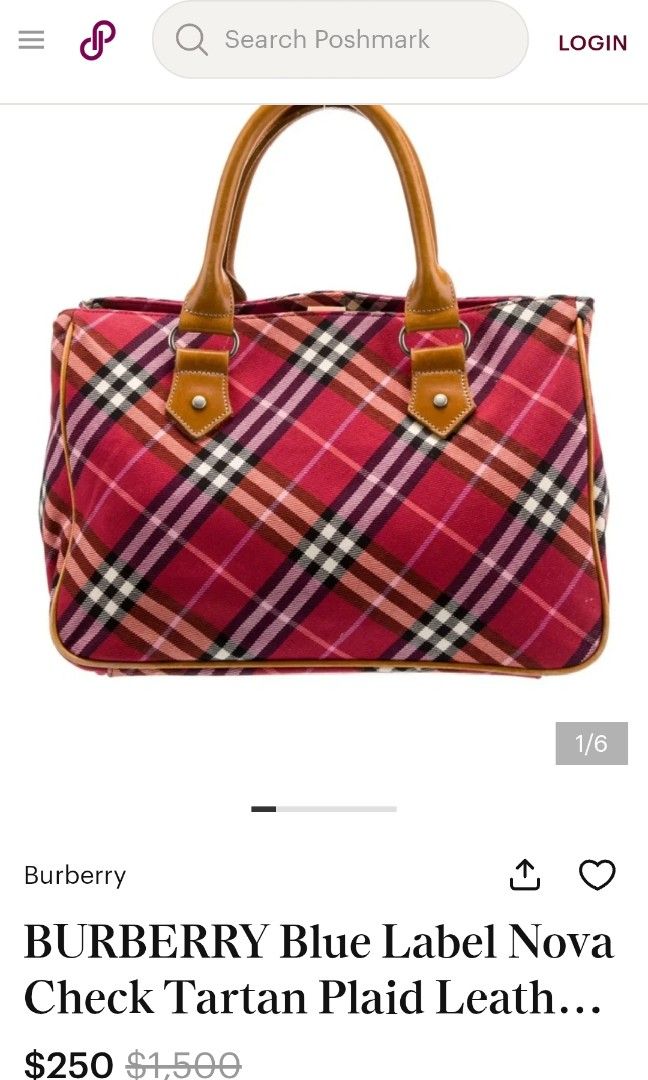 BURBERRY Blue label Nova Check leather handle Bag (Category: Luxury Bags & Wallets) located in General Santos City (Dadiangas). Submitted by silvervintage77 (Listing ID 1458723891, Image 1). Description: BURBERRY Blue label Nova Check leather handle Bag excellent 10/10 color rate Size 17 Width X 11 length Like new sana ,may mga scufs sa tela nya..