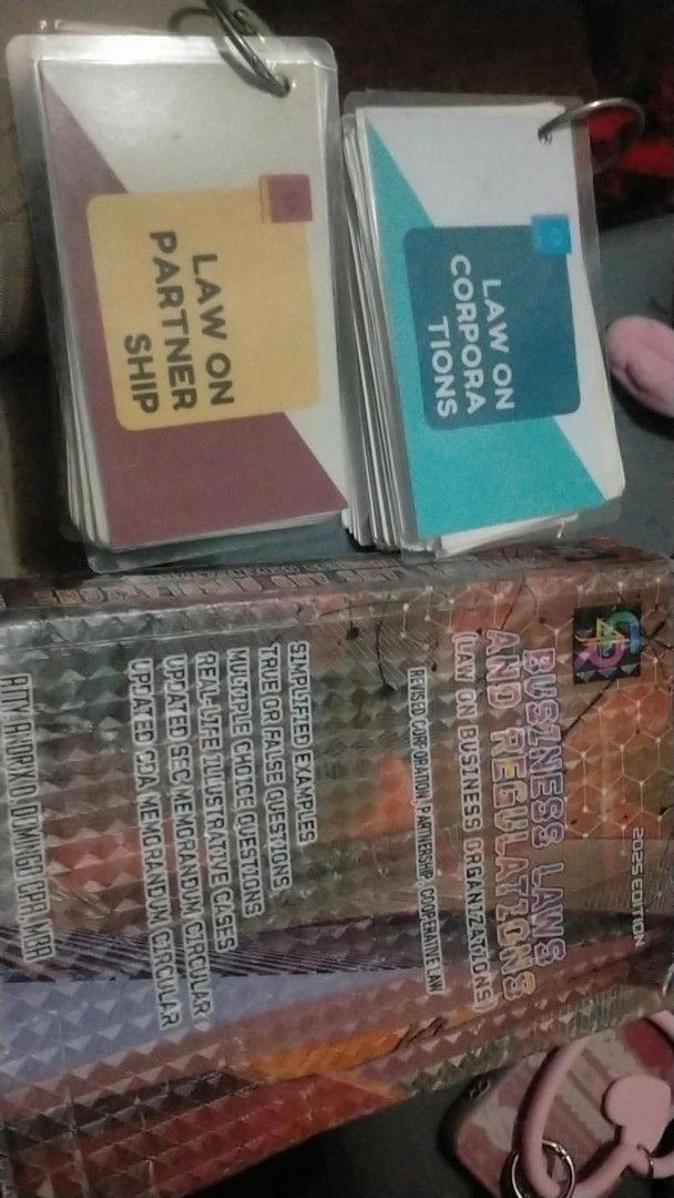 Business Laws and Regulations Book & Flashcards (Category: Textbooks) located in Cebu City. Submitted by zhouyang00 (Listing ID 1458812875, Image 1). Description: - Ideal for Law and Accountancy Students - With cover - May pencil marks and highlights - Naka bundle with two flashcards .