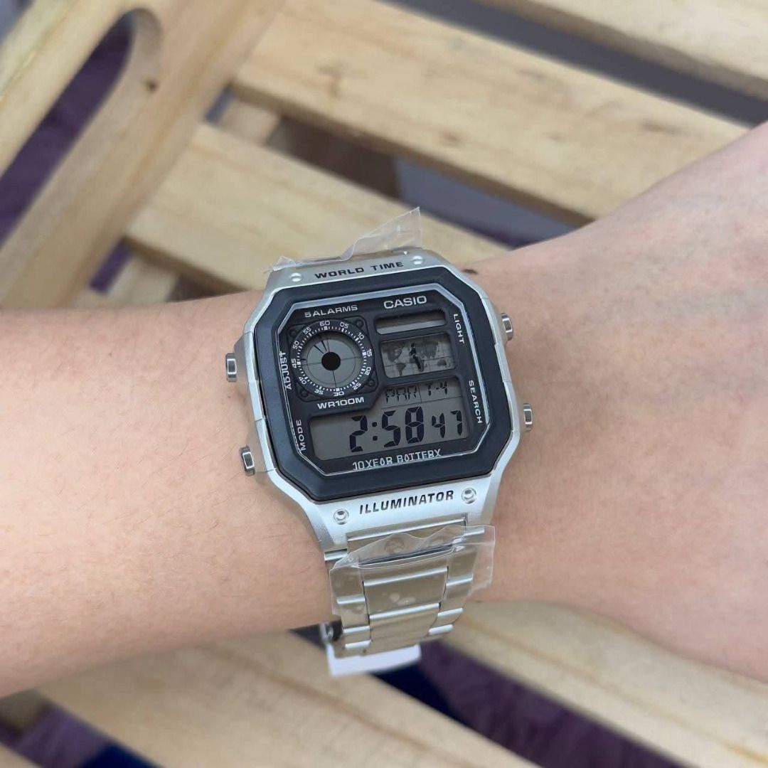 Casio AE-1200WHD-1AVDF World Time Illuminator Watch (Category: Men's Watches) located in Caloocan City. Submitted by cha_essentials2026 (Listing ID 1458827934, Image 2). Description: - Casio World Time Watch (Model AE-1200WHD-1AVDF) - Sleek Silver Stainless Steel Band - Clear Digital Display with World Time Function - Built-in Illuminator Light for Visibility - Long-lasting 10-Year Battery Life - Includes Original Tag.