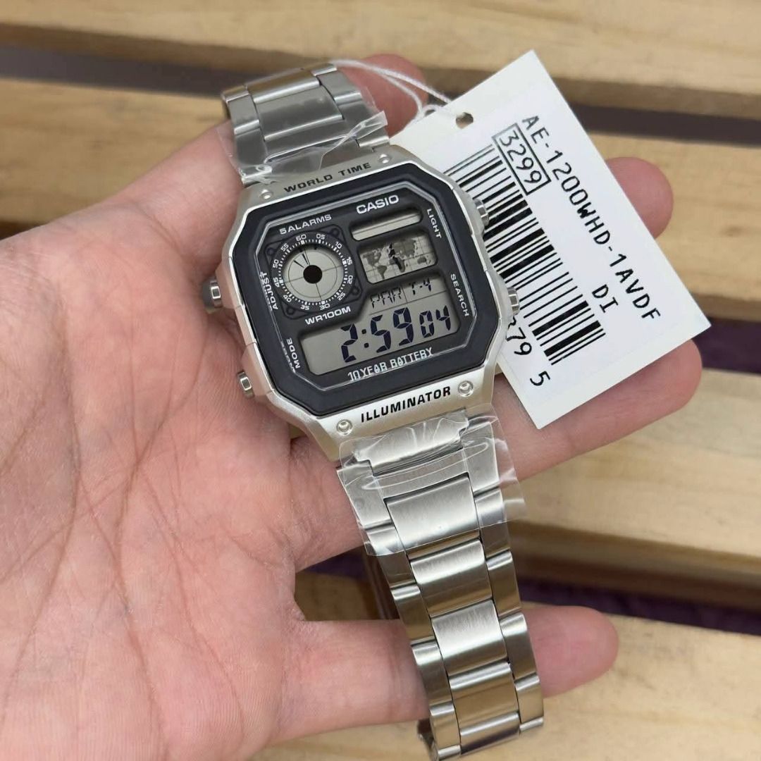 Casio AE-1200WHD-1AVDF World Time Illuminator Watch (Category: Men's Watches) located in Caloocan City. Submitted by cha_essentials2026 (Listing ID 1458827934, Image 3). Description: - Casio World Time Watch (Model AE-1200WHD-1AVDF) - Sleek Silver Stainless Steel Band - Clear Digital Display with World Time Function - Built-in Illuminator Light for Visibility - Long-lasting 10-Year Battery Life - Includes Original Tag.