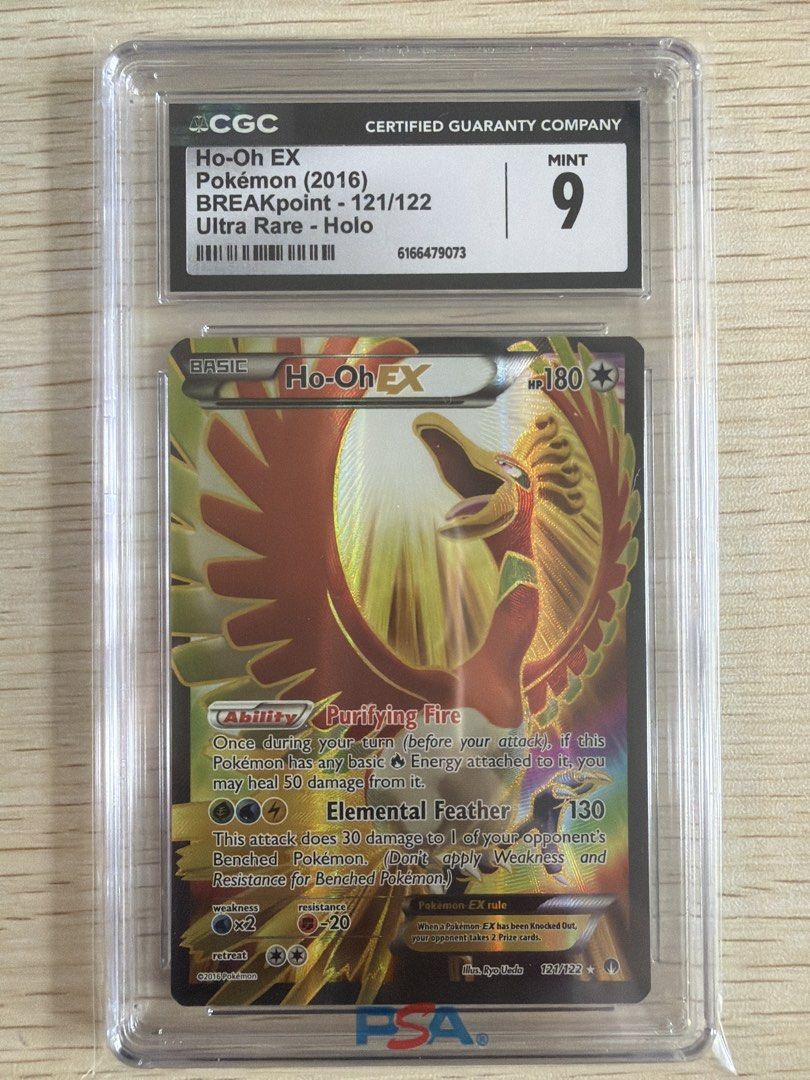 CGC 9 Mint 閃卡 Ho-Oh EX Pokemon卡 （分類：原色卡片）位於 Hong Kong。 由 hk_pokefrdtcg 提交（商品編號 1458767369，圖片 1）。簡介： 呢張係 CGC 9 Mint 嘅 Ho-Oh EX 閃卡，來自 Pokémon (2016) BREAKpoint 系列。卡片係 Ultra Rare - Holo 版本，編號 121/122。卡片有 CGC 認證同評分，有興趣嘅朋友快啲聯絡我啦！。