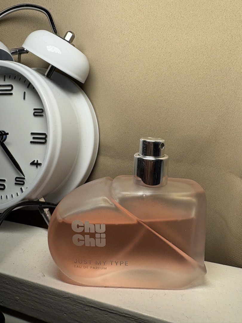 Chu Chu “Just My Type” EDP (Category: Fragrance & Deodorants) located in Batangas. Submitted by soomi_8 (Listing ID 1458752505, Image 2). Description: Chu Chu “Just My Type” EDP | heart bottle | lightly used | sweet warm scent 🤎 80% full .