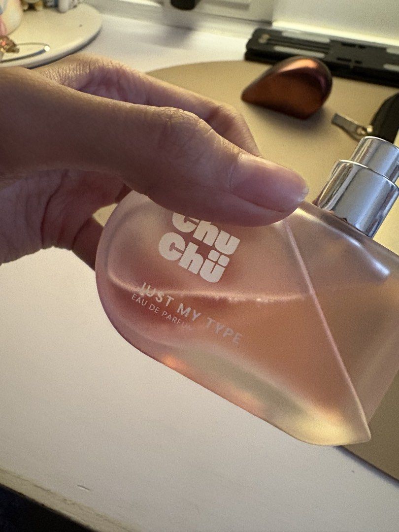Chu Chu “Just My Type” EDP (Category: Fragrance & Deodorants) located in Batangas. Submitted by soomi_8 (Listing ID 1458752505, Image 3). Description: Chu Chu “Just My Type” EDP | heart bottle | lightly used | sweet warm scent 🤎 80% full .