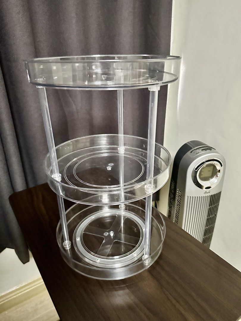 Clear Acrylic 3-Tier Rotating Storage Organizer (Category: Storage Boxes & Baskets) located in Quezon City. Submitted by faststone.ba186f (Listing ID 1458827104, Image 2). Description: - 3-tier rotating acrylic organizer - Ideal for makeup, skincare, or desk items - Keeps your space tidy and accessible - Easy to clean - Fits on most surfaces.