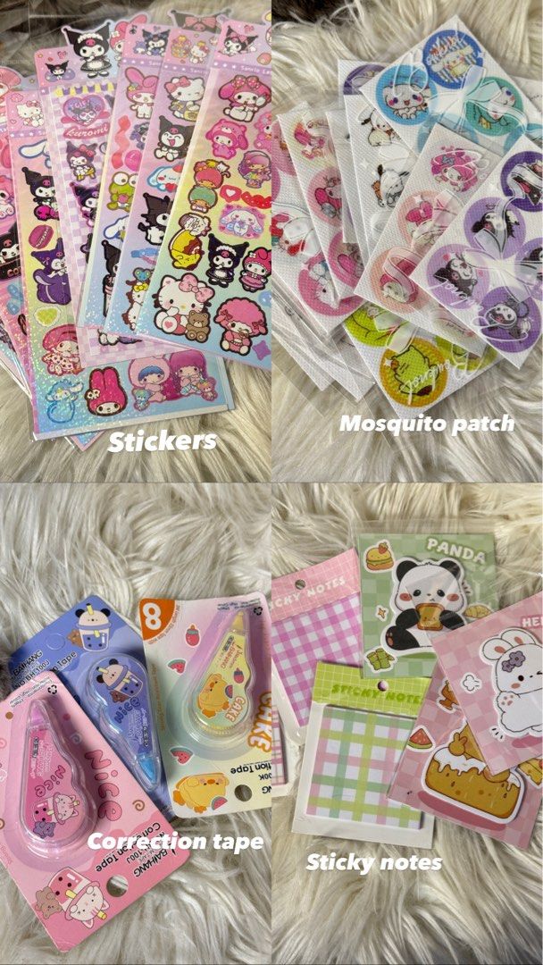 Cute Stationery :Stickers, Sticky Notes, Pens, Erasers & More! (Category: Stationery & School Supplies) located in Quezon City. Submitted by Solanawear (Listing ID 1458751107, Image 2). Description: - Adorable stationery bundle perfect for journaling, decorating, or gifting! - Includes a variety of cute stickers. - Sticky notes with charming designs: strawberries, flowers, and pandas. - Features Kuromi pencils for a touch of fun. - Practical item