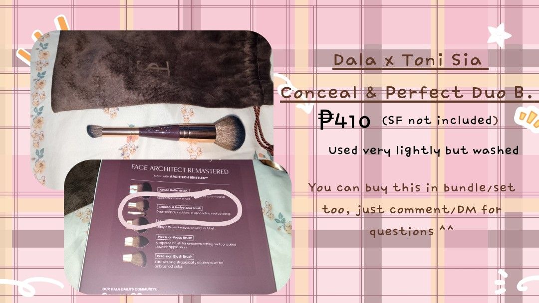 DALA x Toni Sia Makeup Brush (Category: Makeup) located in Cauayan City . Submitted by rhianajel (Listing ID 1458755394, Image 1). Description: PICTURE SHOWN IS OLD (must read this first) - SF is already included in the price listed (320), and it's the last price as well - can still negotiate depending on your loc ^^ - can give discounts if you buy additional items -with net and packet but no brown box (I'll still provide protective packages/boxe