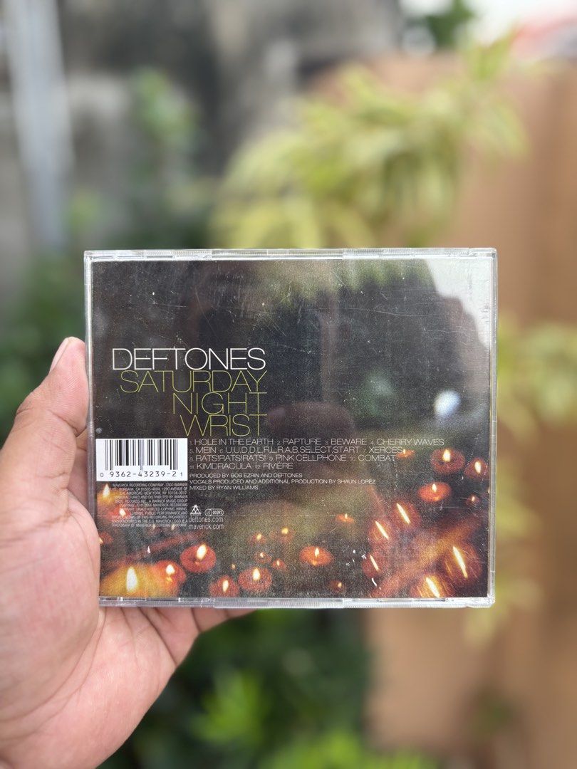 DEFTONES SATURDAY NIGHT WRIST CD (2006) (Category: CDs & DVDs) located in Manila. Submitted by mikodvn (Listing ID 1458766810, Image 2). Description: - DEFTONES SATURDAY NIGHT WRIST CD - Release Year: 2006 - Features popular tracks like "Hole in the Earth" and "Cherry Waves" - Original album packaging - No Scratches on CD - Like new condition.