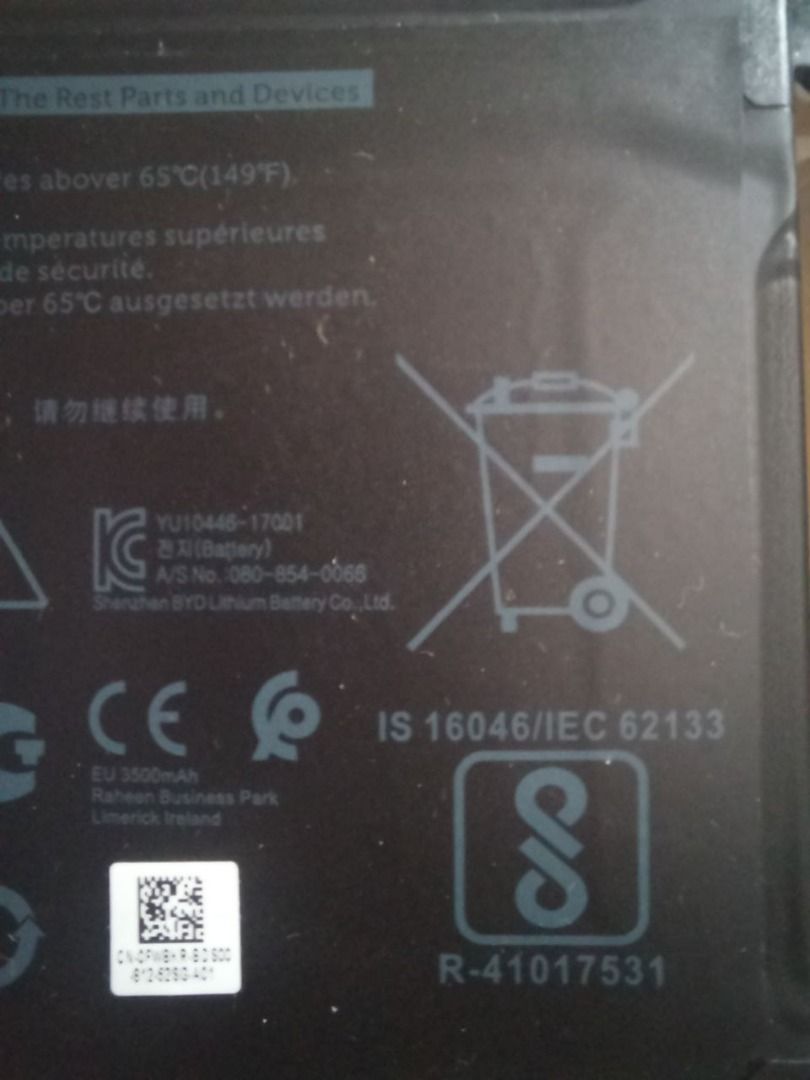 Dell Laptop Battery 42Wh P299 only (Category: Laptops & Notebooks) located in Manila. Submitted by mc_2028 (Listing ID 1458710642, Image 2). Description: 50 -60 % Condition - Pre-loved item - with box - original from dell Laptop "Selling as is where is" "Compatibility is the buyer's responsibility" The Dell 42Wh laptop battery is a 3-cell lithium-ion battery designed to provide reliable power for various Dell laptop models. Here are some key deta
