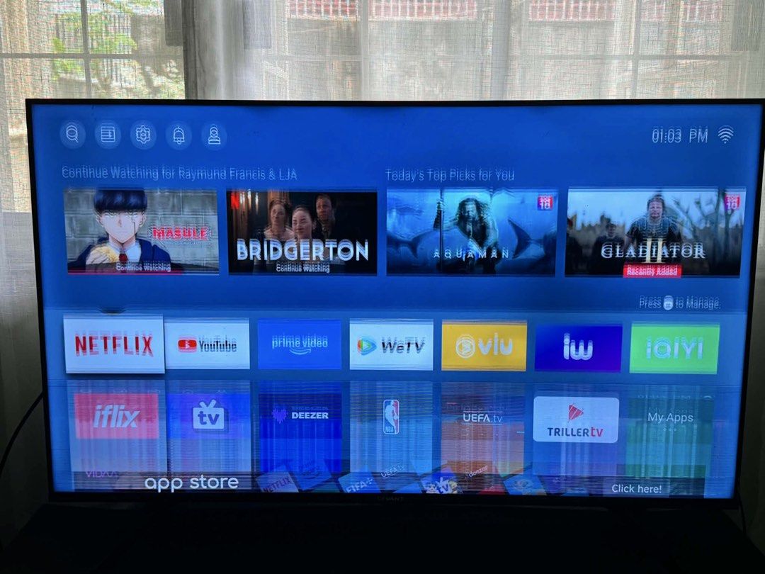 Devant 50QUHV04 Smart TV (Category: TV) located in Mandaue City. Submitted by raymundchi81542 (Listing ID 1458707045, Image 3). Description: Brand: DevantModel: 50QUHV04 Screen Size: 50-inch Flat Display Display Tech: Quantum Dot LED (QLED)Resolution: 4K Ultra HD (3,840 x 2,160 Pixels) Operating System: Vidaa U OSHDR Support: Yes (HDR Capable)Pre-installed Apps: Netflix, YouTube, Vidaa App Issue: Shown on the photos: The screen twitches and shows