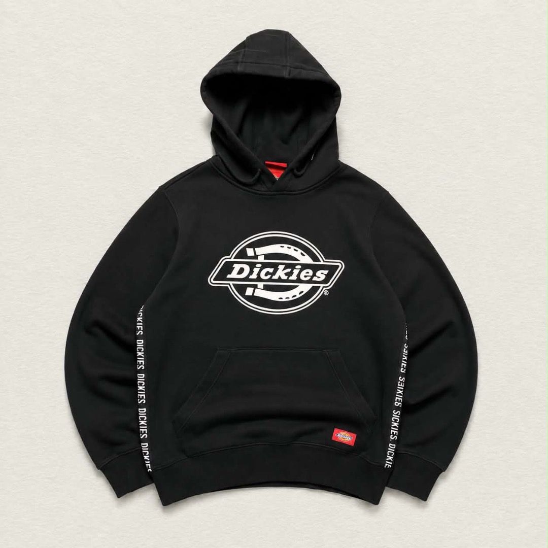 Dickies Circle Logo Pullover Hoodie - Black (Category: Coats, Jackets and Outerwear) located in Echague. Submitted by thrft_gllry (Listing ID 1458821574, Image 1). Description: Dickies Circle Logo Pullover Hoodie - Black Condition: Excellent Dimes(inches): L:25, W:19 Color rate: 10/10 Issue: None.