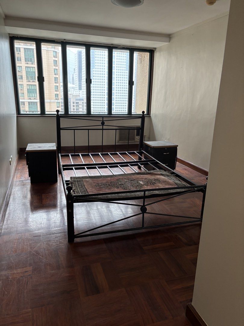 Double Bed with 2 side Tables (Category: Bed Frames & Mattresses) located in Quezon City. Submitted by fruitteapearls (Listing ID 1458736435, Image 1). Description: Bed Frame: Metal with Wooden Poles Size: 77.5” Length 56.5” Width Side Tables: 16”x17.75”x19.75”Ht.
