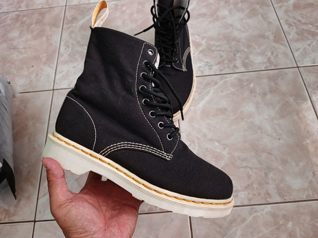 Dr. Martens Black Canvas Lace-Up Boots (Category: Boots) located in San Fernando. Submitted by vansjen (Listing ID 1458831640, Image 1). Description: - Brand: Dr. Martens - Style: Lace-up boots - Material: Black canvas - Color: Black - Stitching: Classic yellow - Sole: Air-cushioned - Features: 'AirWair' pull tabs at the back - Origin: Made in China - Size: UK 6 / EU 39 EXCELLENT CONDITION 999 + sF La Union location .