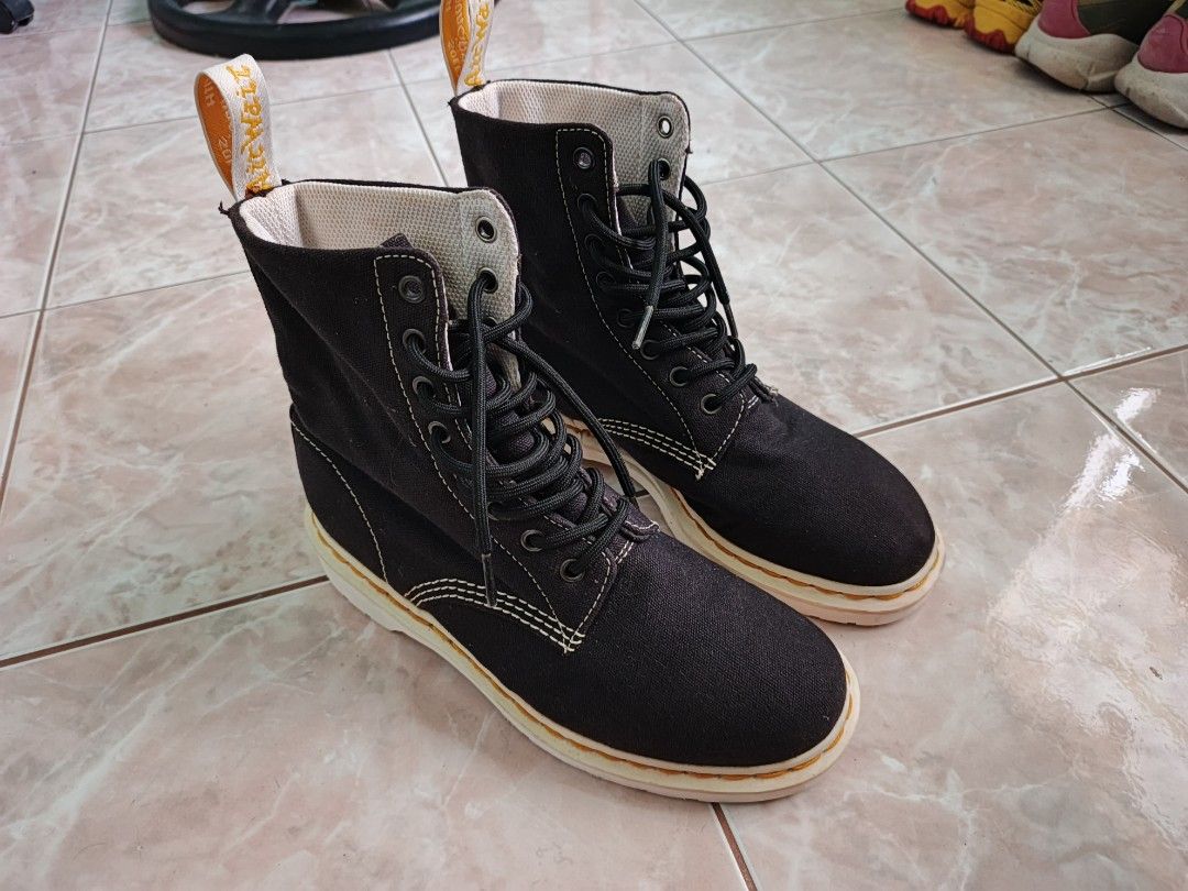 Dr. Martens Black Canvas Lace-Up Boots (Category: Boots) located in San Fernando. Submitted by vansjen (Listing ID 1458831640, Image 3). Description: - Brand: Dr. Martens - Style: Lace-up boots - Material: Black canvas - Color: Black - Stitching: Classic yellow - Sole: Air-cushioned - Features: 'AirWair' pull tabs at the back - Origin: Made in China - Size: UK 6 / EU 39 EXCELLENT CONDITION 999 + sF La Union location .