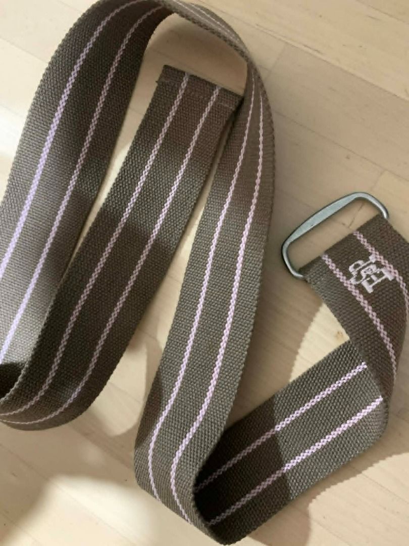 ESP Embroidered Woven Belt (Category: Belts) located in Manila. Submitted by musedeclutters (Listing ID 1458755863, Image 1). Description: Brown woven canvas with lavender stripes, embroidered ESP detail, and silver-tone buckle..