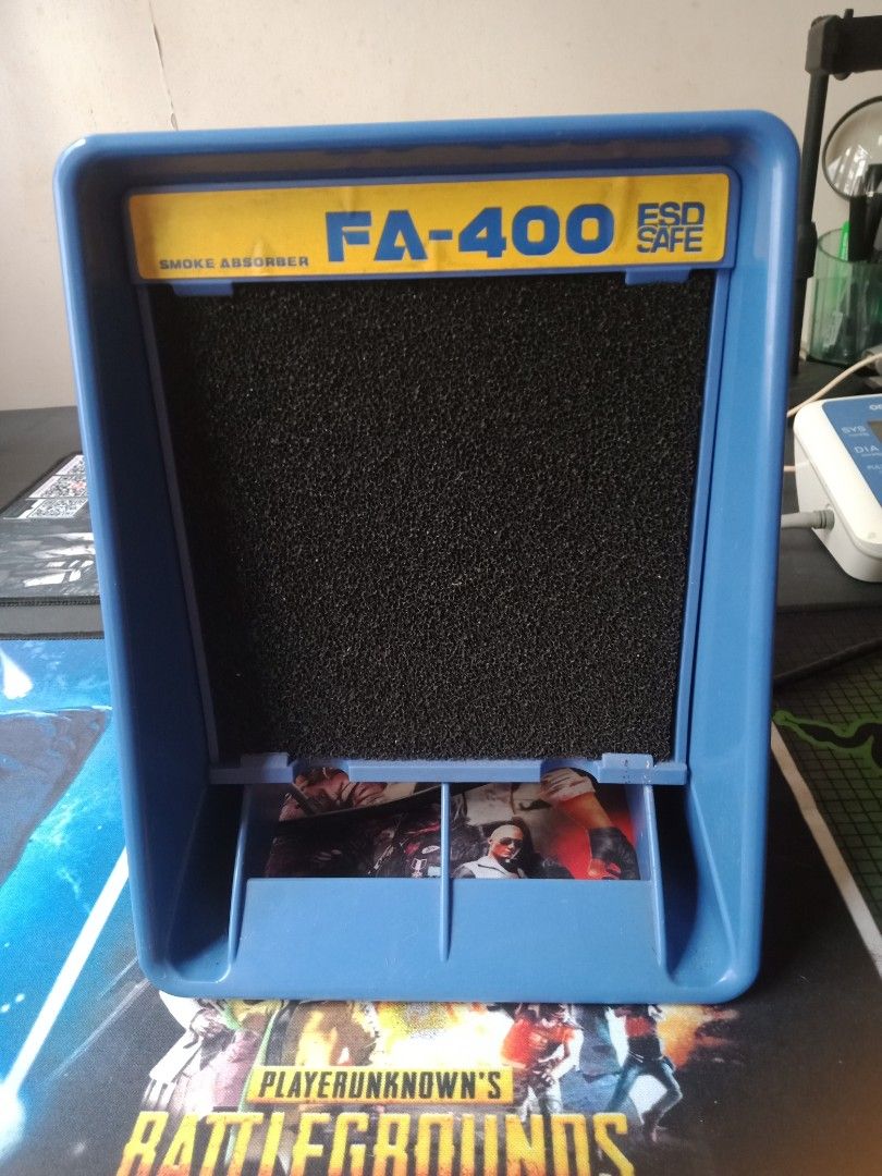 FA-400 ESD SAFE Smoke Absorber (Category: Construction Tools & Equipment) located in Cainta. Submitted by vinzrulez (Listing ID 1458707388, Image 1). Description: - FA-400 ESD Safe Smoke Absorber - Effectively filters smoke for soldering and other fume-producing tasks - Features a convenient ON/OFF switch - Durable blue casing.