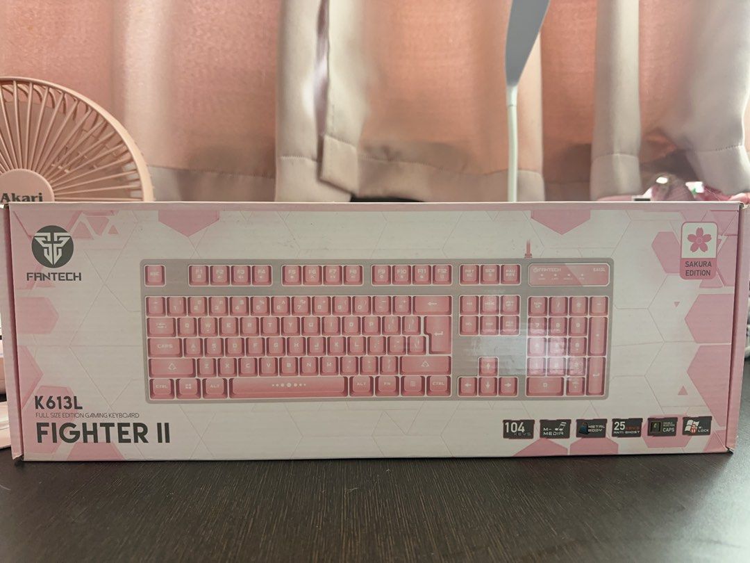 Fantech Keyboard K613L Fighter II Sakura Edition (Category: Computer Keyboard) located in Quezon City. Submitted by azalea.tolentino (Listing ID 1458716364, Image 1). Description: - Fantech K613L Fighter II Gaming Keyboard - Sakura Edition, Full Size (104 Keys) - Brand new, bought 2022, only unboxed to check if working then tinago na - All keys functioning - Includes original box, instruction manual, and warranty card - Price slightly nego Locati