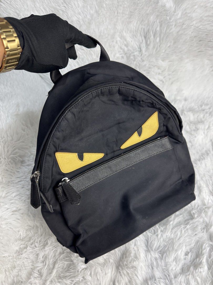 Fendi Black Nylon Monster Eyes Backpack (Category: Luxury Bags & Wallets) located in Villaverde. Submitted by theluxurythrift.ph (Listing ID 1458811507, Image 1). Description: Wts Fendi Backpack Size Small Rank AB Issue: Minimal Cracks on Both Eyes & Scratch 2999 + Sf.