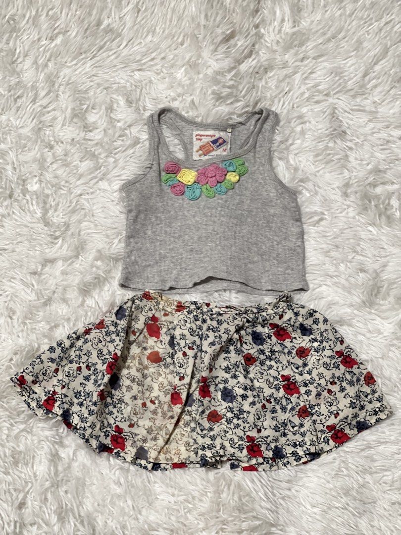 Girls' Dresses and Tops Bundle - Various Brands (Category: Babies & Kids Fashion) located in Manila. Submitted by Pilarrrrr (Listing ID 1458744509, Image 2). Description: - Bundle of 5 girls' clothing items. - Includes: floral tiered dress, grey tank top with floral embellishments and matching skirt, pink 'Show Cute' t-shirt, teal ruffled dress, and pink and white striped tunic top. - All pieces are cute and colorful. - Suitable for everyday wear