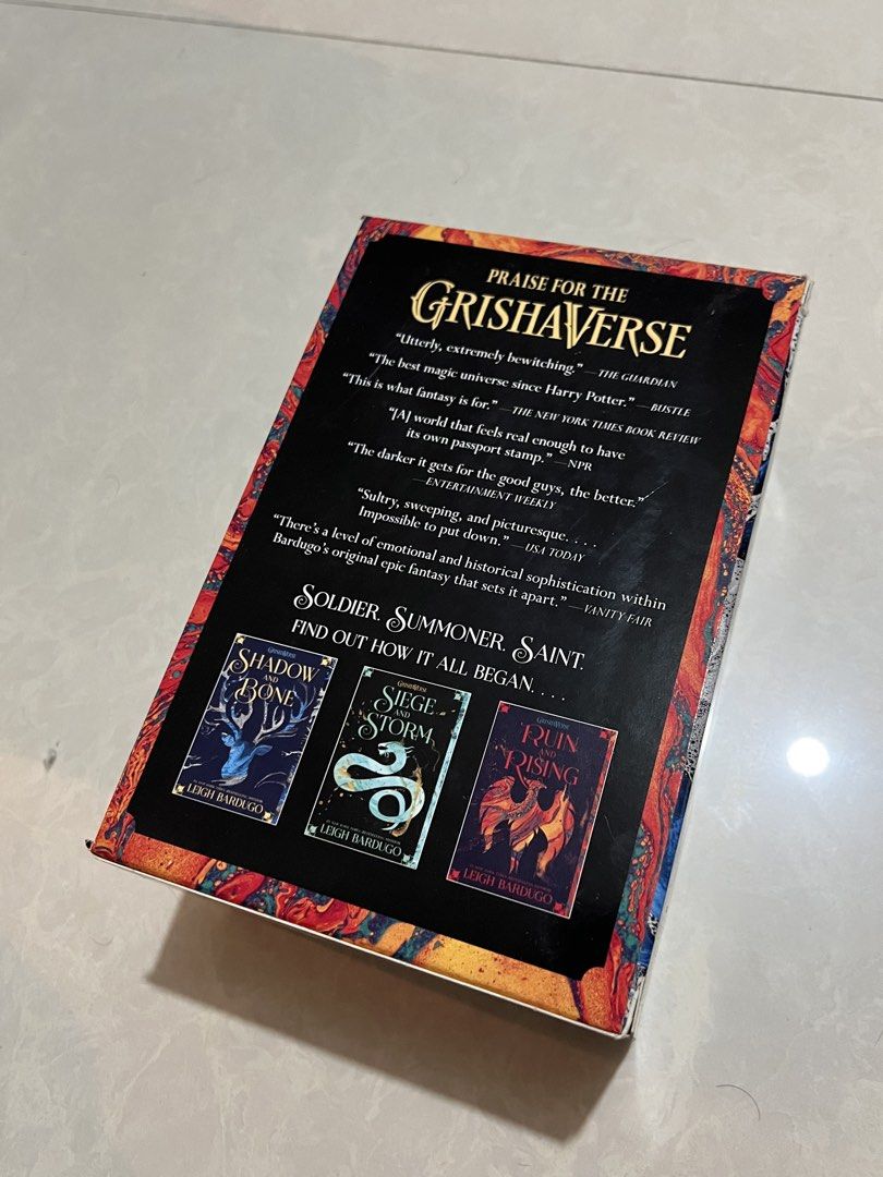 Grishaverse Shadow and Bone Trilogy Box Set by Leigh Bardugo (Category: Storybooks) located in Manila. Submitted by juliusfrancis (Listing ID 1458829082, Image 3). Description: - Complete Shadow and Bone Trilogy box set by Leigh Bardugo - Includes: Shadow and Bone, Siege and Storm, Ruin and Rising ✅ Original copy (bought from Fully Booked) ✅ Good as new (unsealed but haven’t been used) ✅ No tears, foxing, scratches, or other issues 💰 ₱1500 (pric