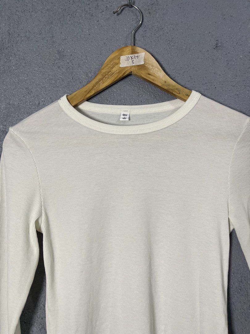 GU Ribbed Long Sleeve Top - Cream - Size S (Category: Longsleeves) located in Famy. Submitted by basicthrifted (Listing ID 1458727725, Image 2). Description: - Cream colored ribbed long sleeve top - Brand: GU - Style: Crew neck - Versatile piece, great for layering - Size: S - Made in China.