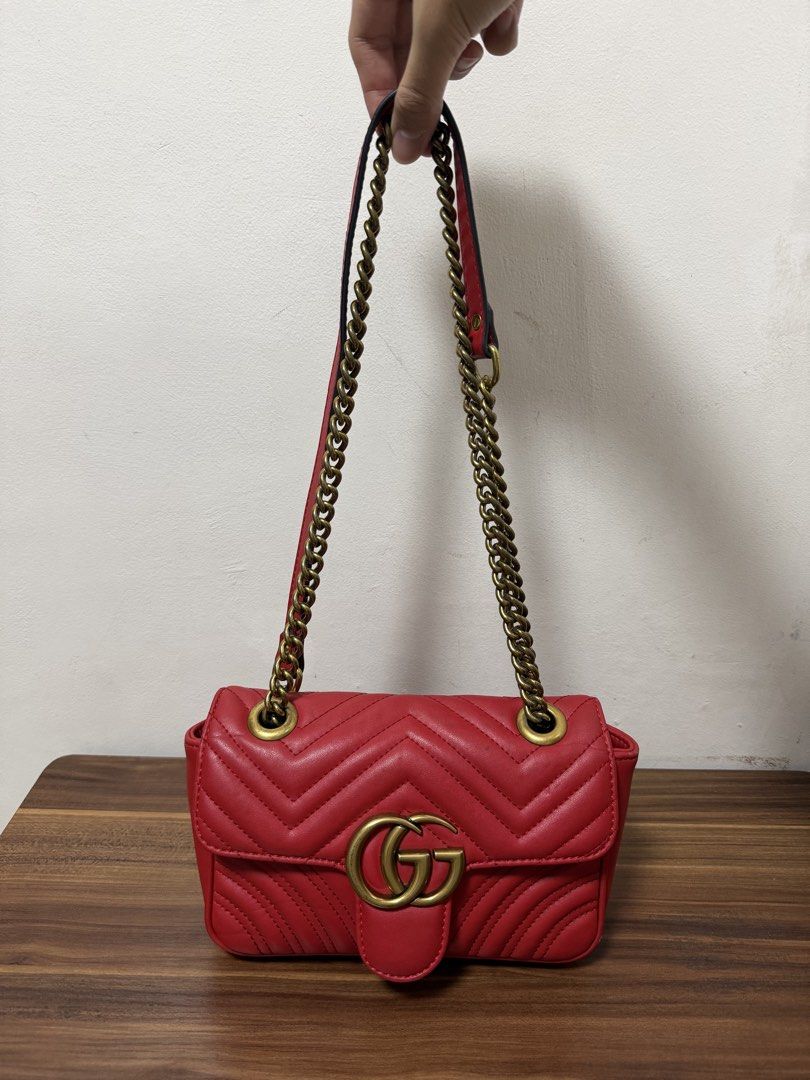 Gucci Marmont Bag Small Red (Category: Luxury Bags & Wallets) located in Quezon City. Submitted by artcatalogueph (Listing ID 1458842041, Image 1). Description: FOR SALE Gucci Marmont Bag Small Red - Coded bag - Gold hardware - In good condition ₱10,000 only‼️ Meet ups QC commonwealth or Lalamove/Grab delivery within Metro Manila.