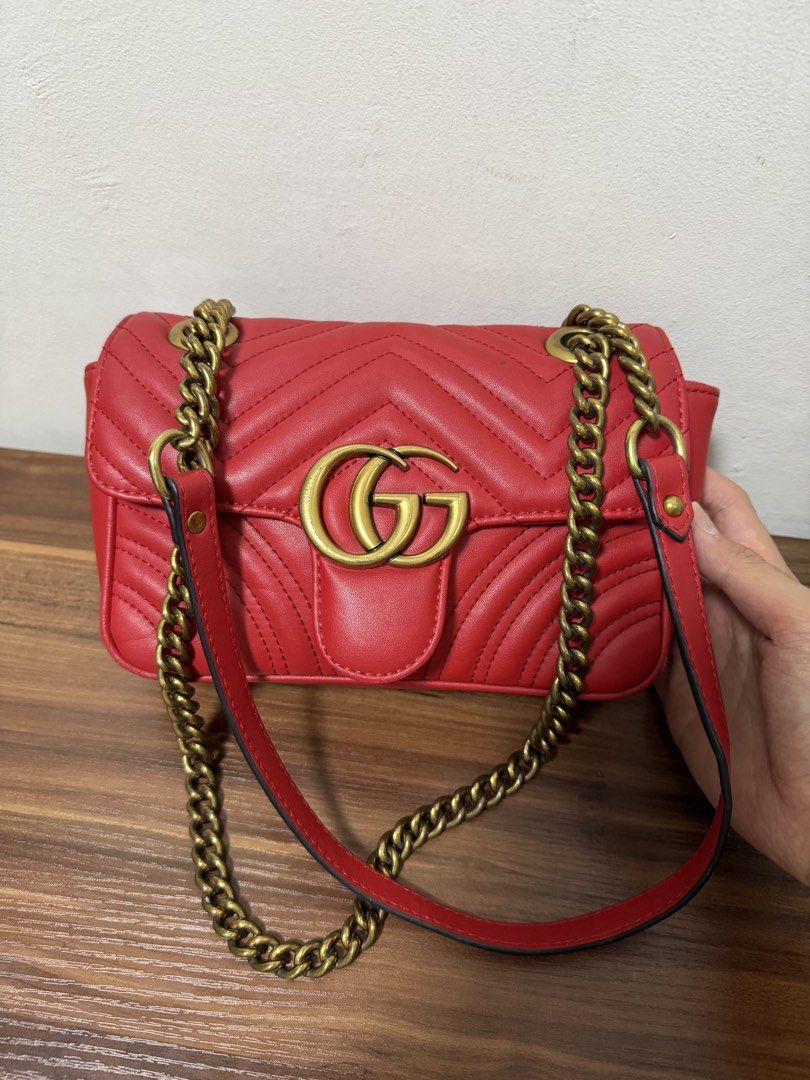 Gucci Marmont Bag Small Red (Category: Luxury Bags & Wallets) located in Quezon City. Submitted by artcatalogueph (Listing ID 1458842041, Image 2). Description: FOR SALE Gucci Marmont Bag Small Red - Coded bag - Gold hardware - In good condition ₱10,000 only‼️ Meet ups QC commonwealth or Lalamove/Grab delivery within Metro Manila.
