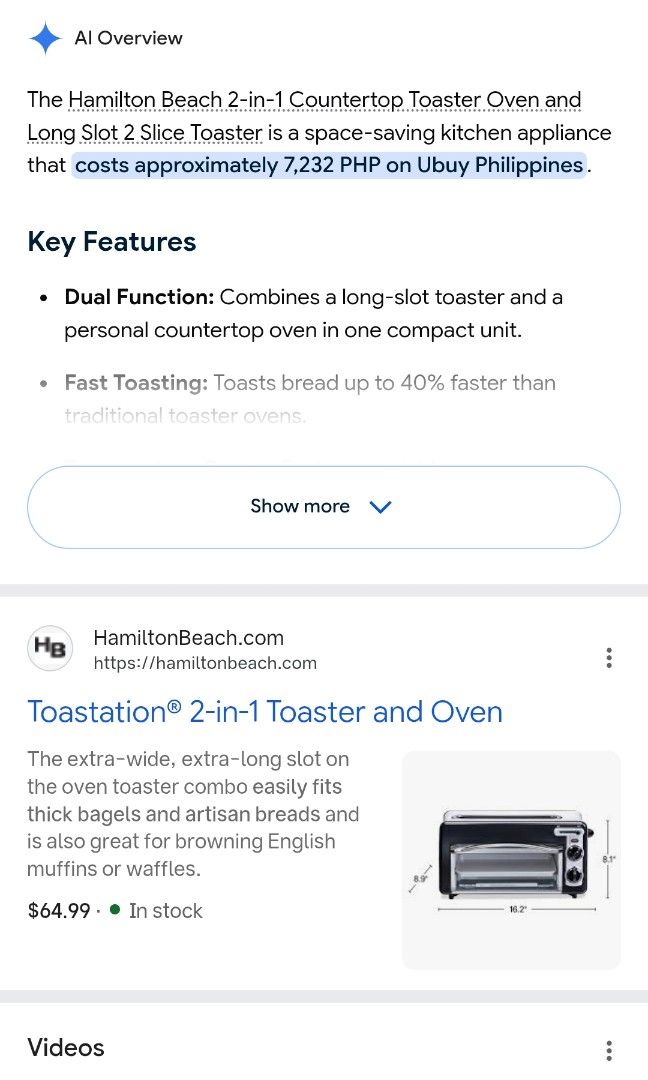 Hamilton Beach 2in1 Toastation (Category: Cookware & Accessories) located in Manila. Submitted by aremyy (Listing ID 1458714423, Image 2). Description: Hamilton Beach 2-in-1 Toastation – ₱3,500 (Negotiable) Good as new / lightly used ✅ Few times used only ✅ No rust ✅ Fully working ✅ Clean and well-maintained ✅ Toaster + oven in one.
