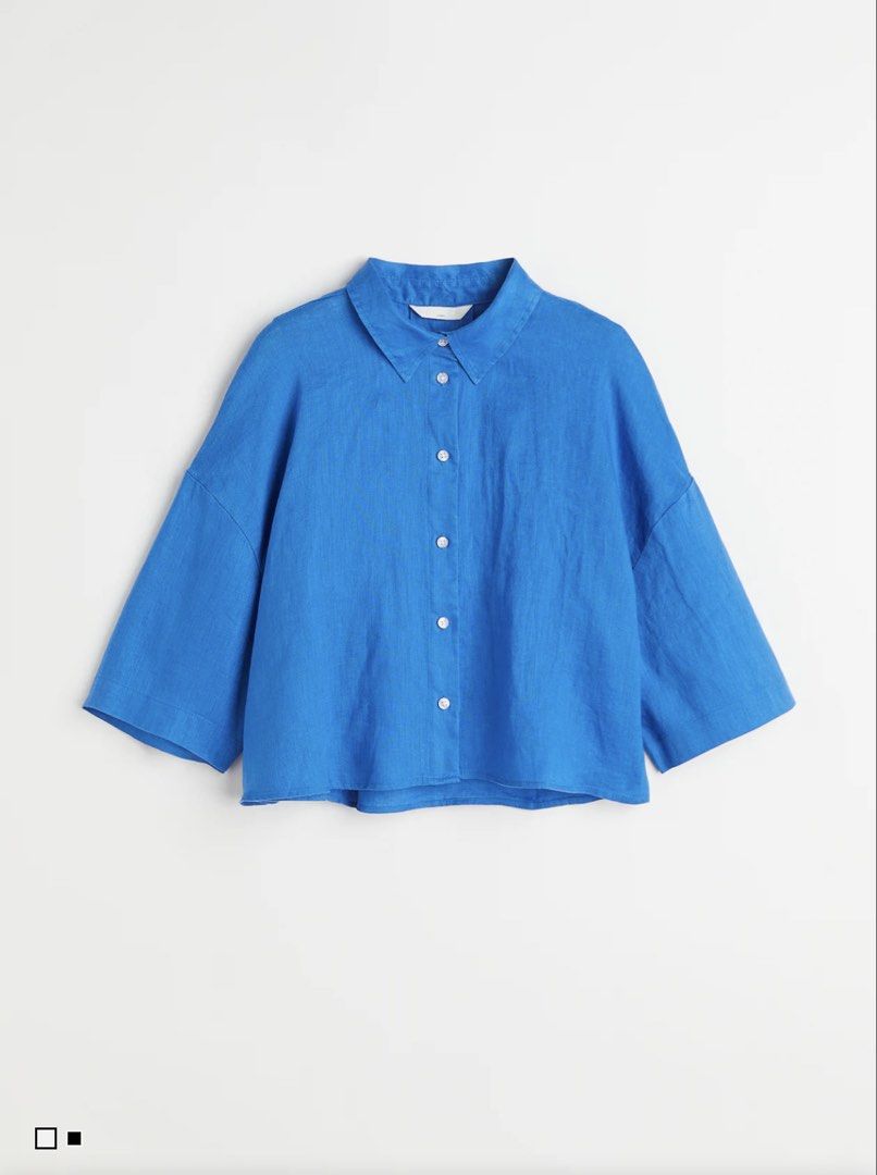 H&M cropped linen shirt (Category: Blouses) located in Pasig City. Submitted by prebynic (Listing ID 1458724288, Image 1). Description: Used once only Size XL.
