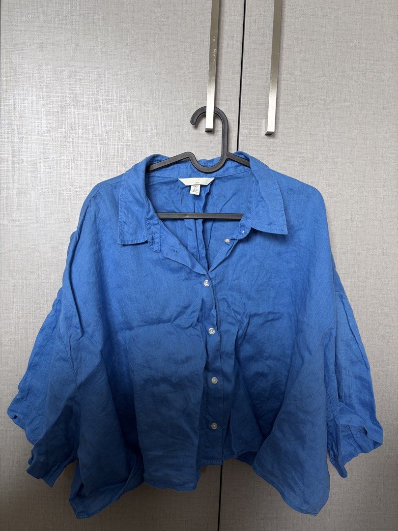 H&M cropped linen shirt (Category: Blouses) located in Pasig City. Submitted by prebynic (Listing ID 1458724288, Image 2). Description: Used once only Size XL.